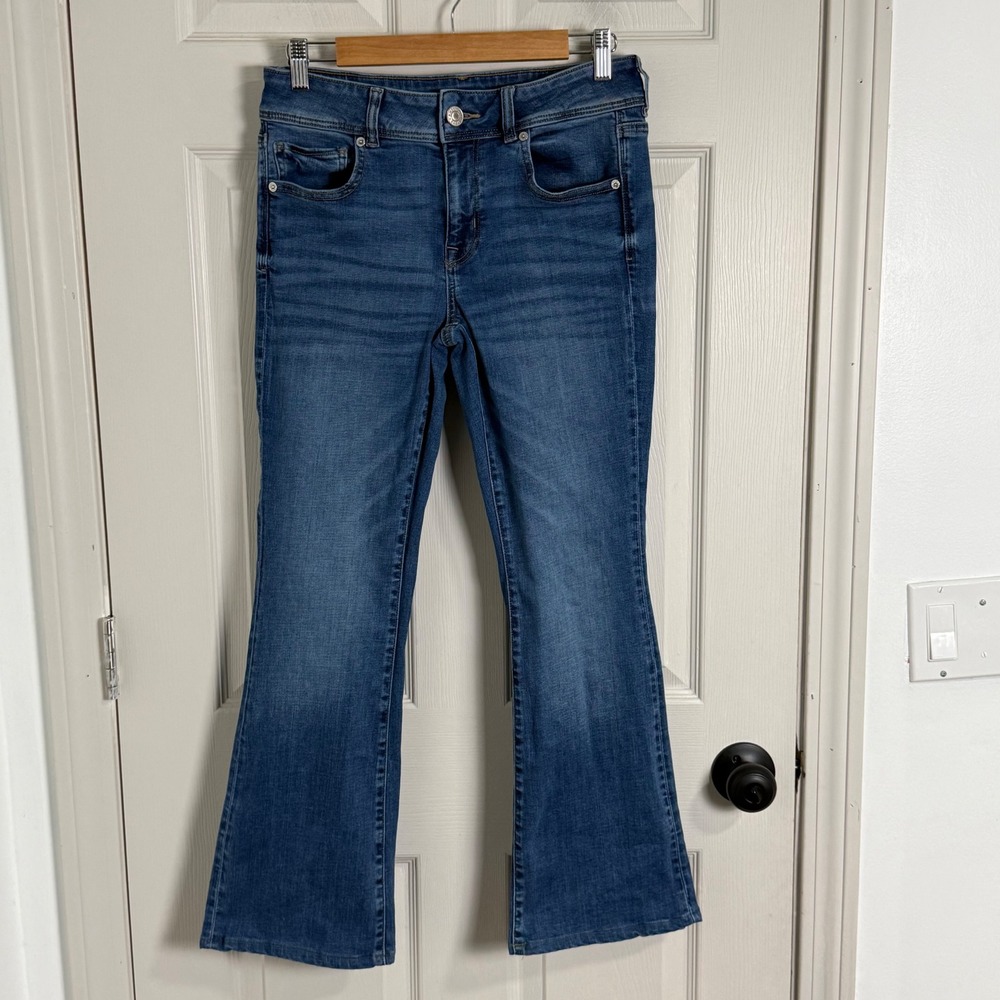 American Eagle Kick Boot Jeans Women 8 Short Blue Medium Wash Stretch Boho
